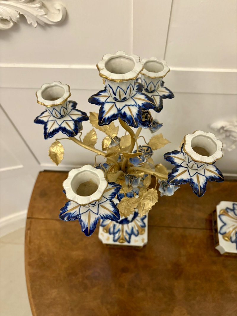 Outstanding Quality Large Antique Victorian French Porcelain and Gilded Metal Clock Set - Image 6